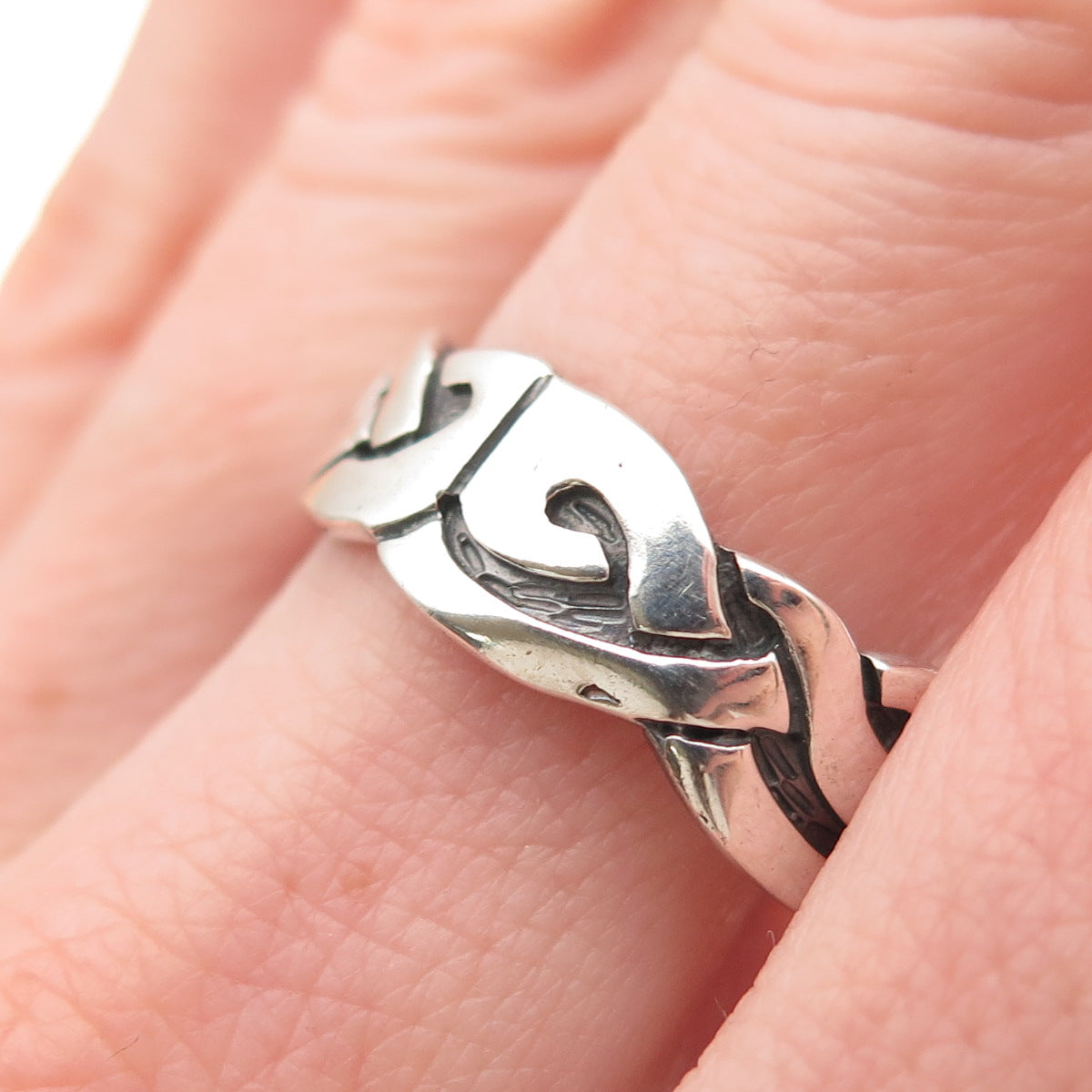 925 Sterling Silver Vintage Celtic Knot Oxidized Band Ring Size 10.75