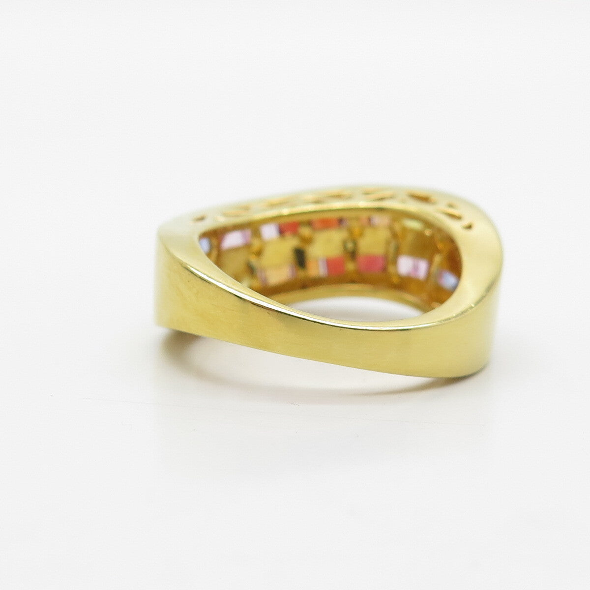 925 Sterling Silver Gold Plated Multi-Color C Z Wavy Ring Size 7.25
