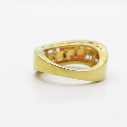 925 Sterling Silver Gold Plated Multi-Color C Z Wavy Ring Size 7.25
