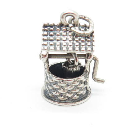 BEAU 925 Sterling Silver Antique Art Deco Water Well Movable 3D Charm Pendant