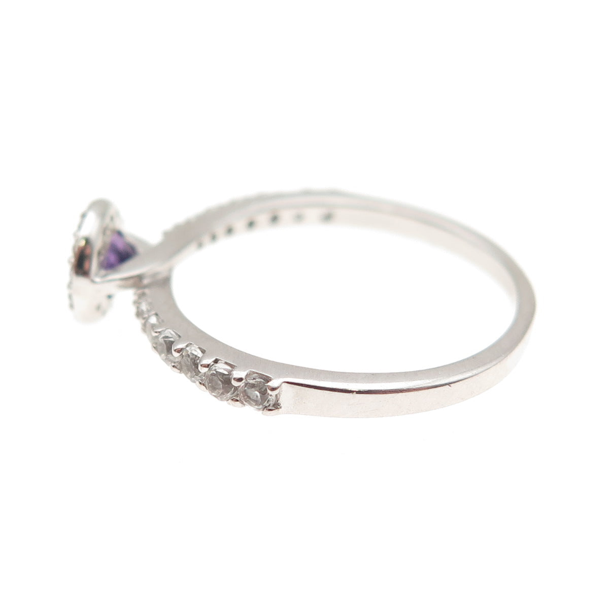 925 Sterling Silver Real Round-Cut Amethyst & White Topaz Ring Size 6.25