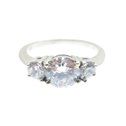 925 Sterling Silver Round-Cut Shaped C Z 3-Stone Ring Size 7