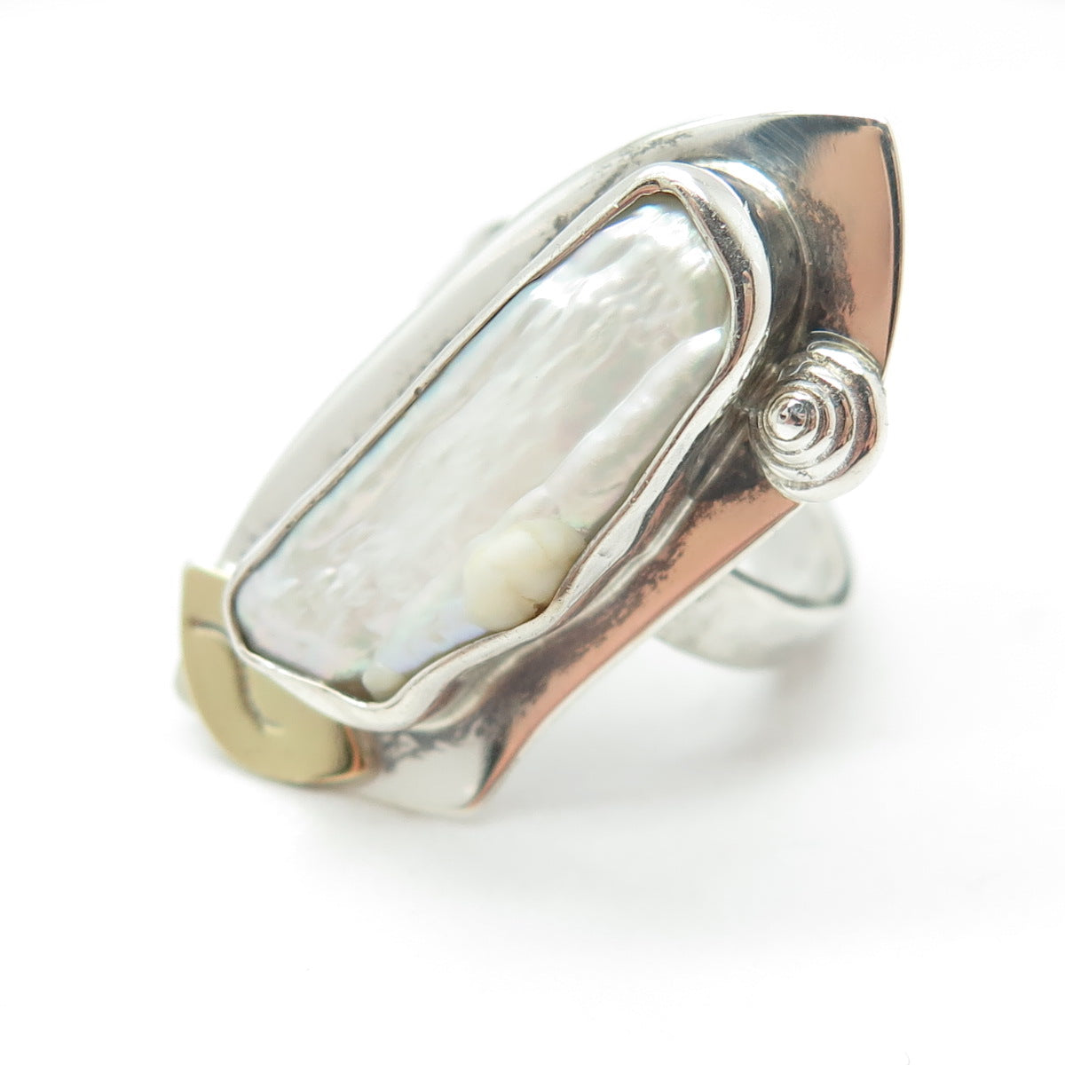 B. SUCHERMAN 925 Sterling Silver 2-Tone Vintage MOP Statement Ring Size 6.75