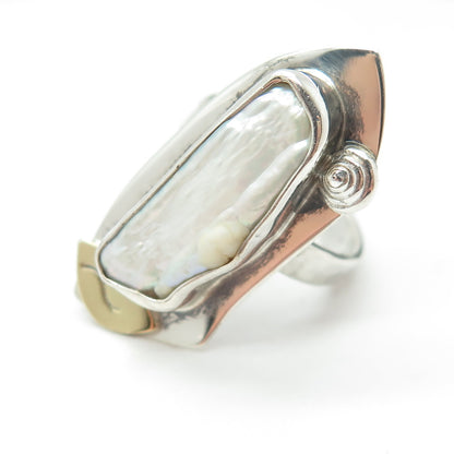 B. SUCHERMAN 925 Sterling Silver 2-Tone Vintage MOP Statement Ring Size 6.75