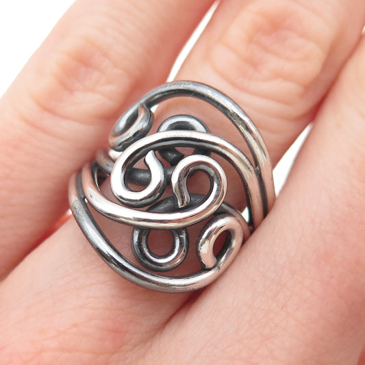 925 Sterling Silver Vintage Modernist Swirl Oxidized Ring Size 5.75
