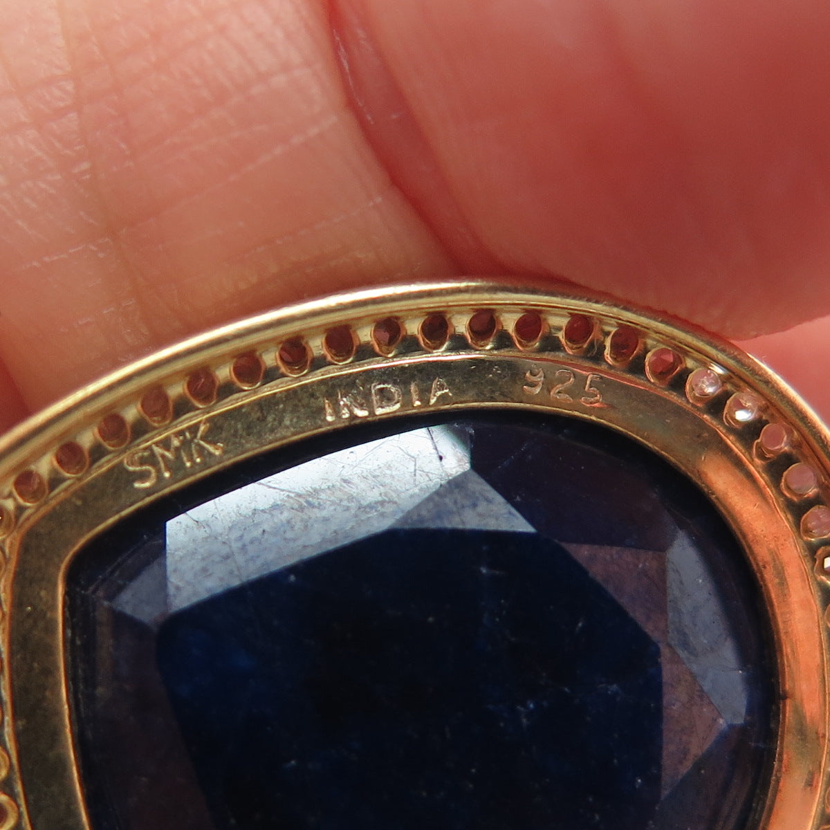 925 Sterling Silver Gold Plated SMK Real Diamond & Sapphire Gem Teardrop Pendant