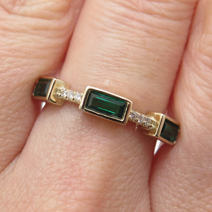 925 Sterling Silver Gold Plated Real Chrome Diopside & C Z Stackable Ring Size 7