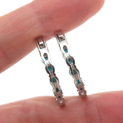925 Sterling Silver Real Tyrone Turquoise In & Out Hoop Earrings