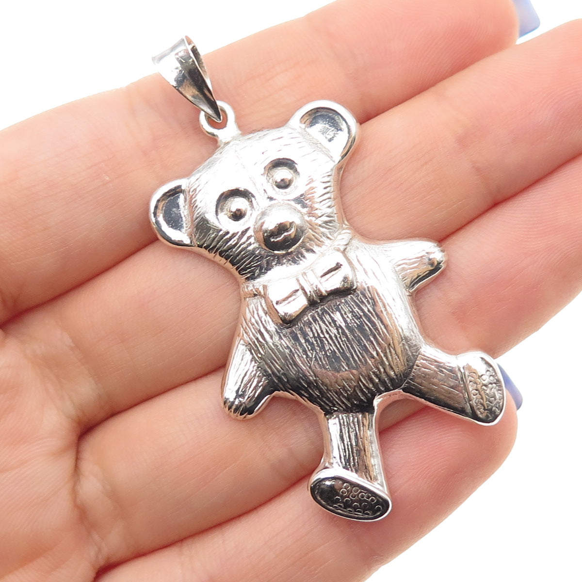 925 Sterling Silver Vintage Teddy Bear Oxidized Pendant