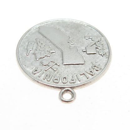 WELLS 925 Sterling Silver Vintage California State Map Round Charm Pendant