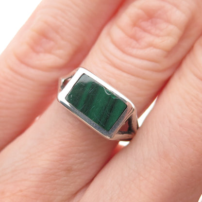 925 Sterling Silver Vintage Real Malachite Oxidized Ring Size 5.25