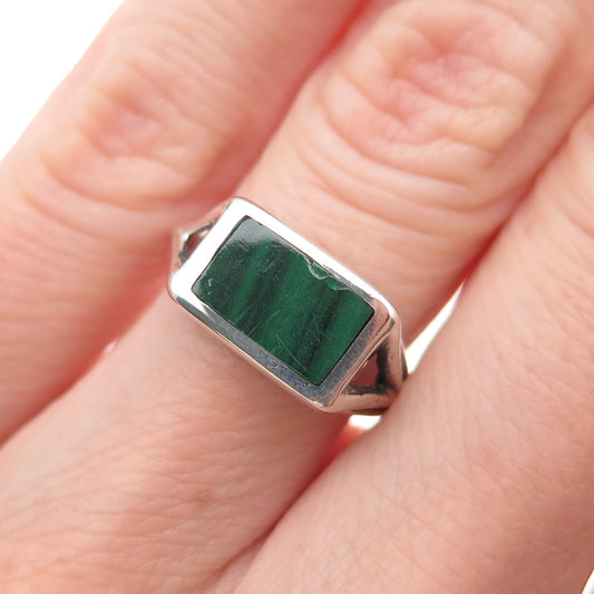 925 Sterling Silver Vintage Real Malachite Oxidized Ring Size 5.25