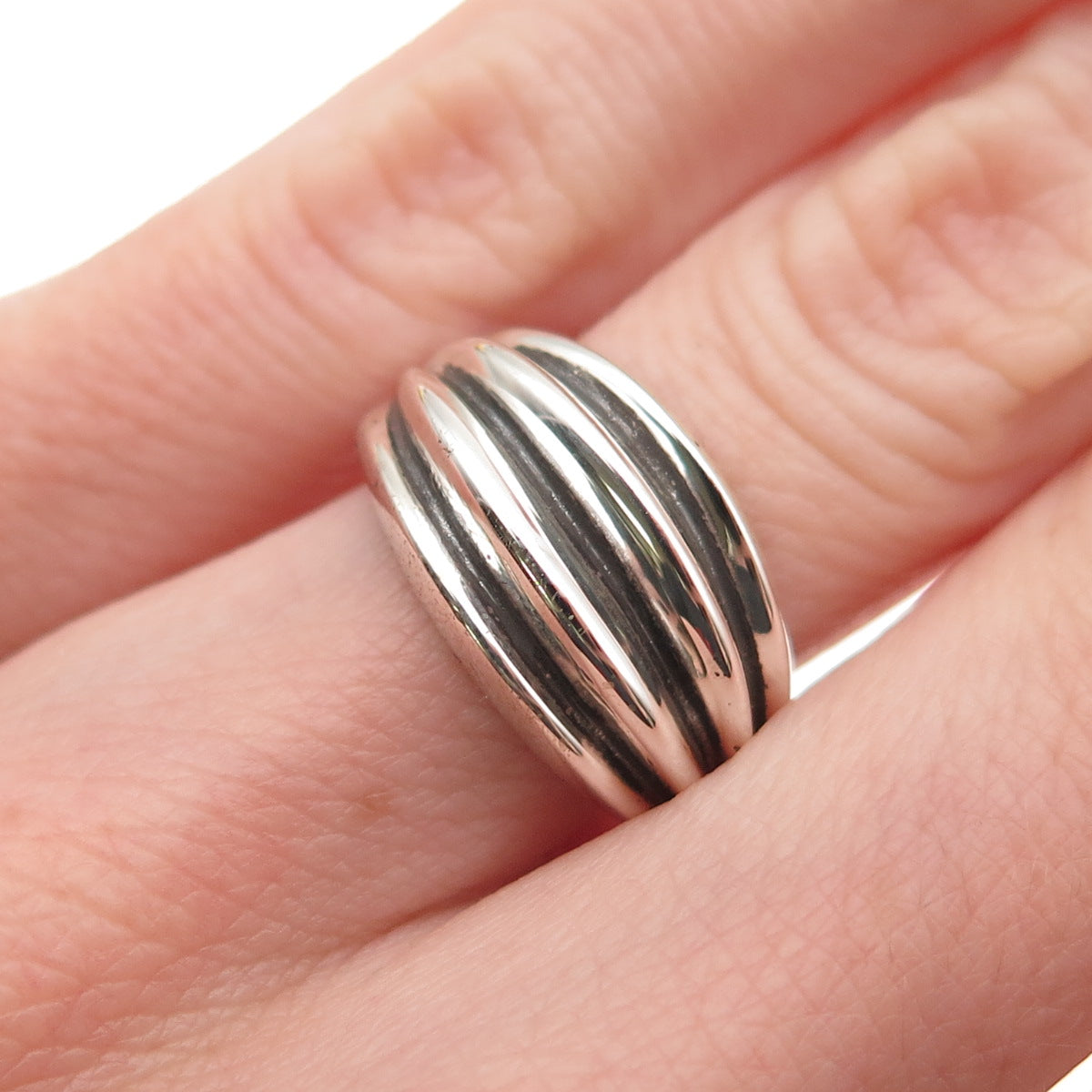 Chapal Zenray 925 Sterling Silver Vintage Modernist Ribbed Oxidized Ring Size 6