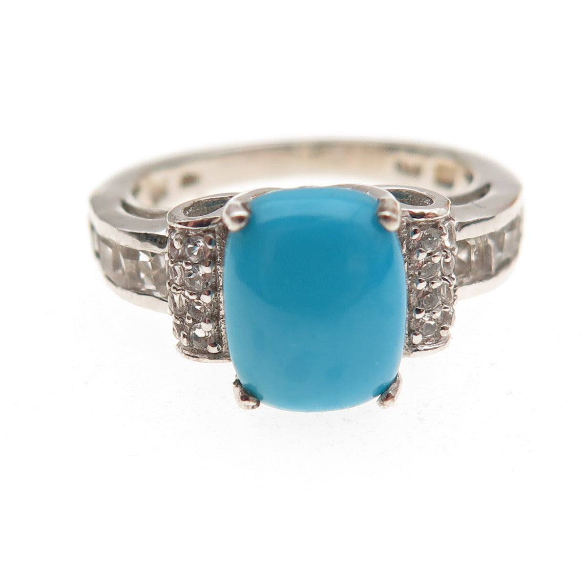 Chuck Clemency 925 Sterling Silver Real Turquoise & White Topaz Ring Size 8