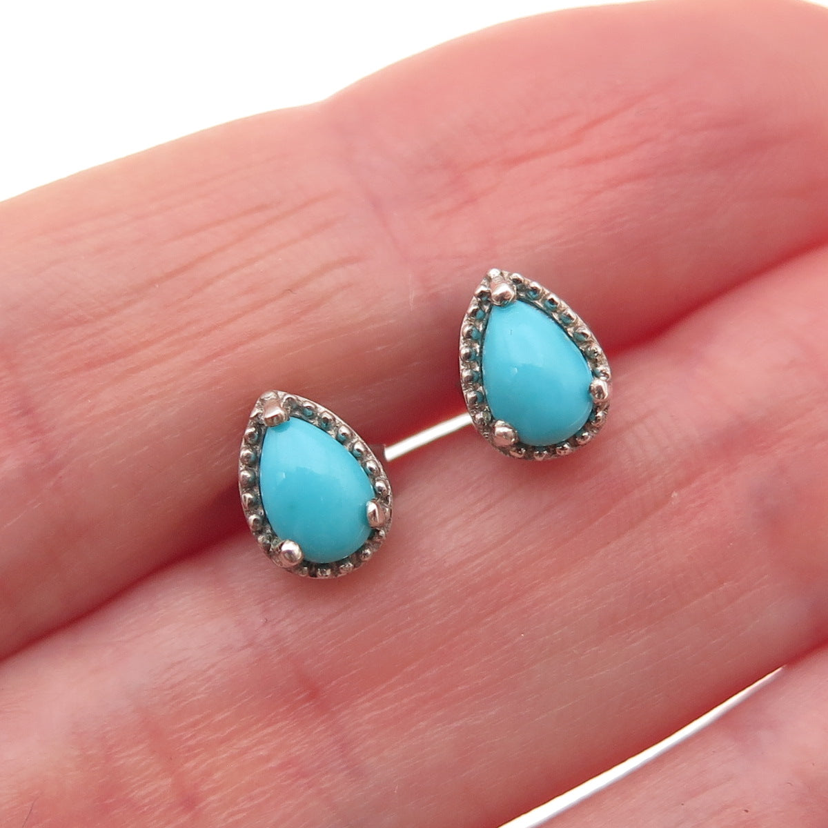 Chuck Clemency 925 Sterling Silver Real Turquoise Teardrop Stud Earrings