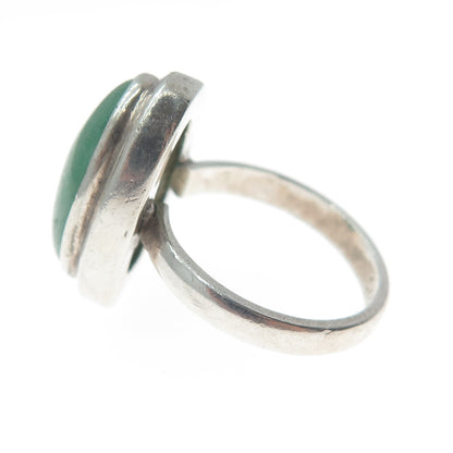 925 Sterling Silver Vintage Real Cabochon Aventurine Modernist Ring Size 8