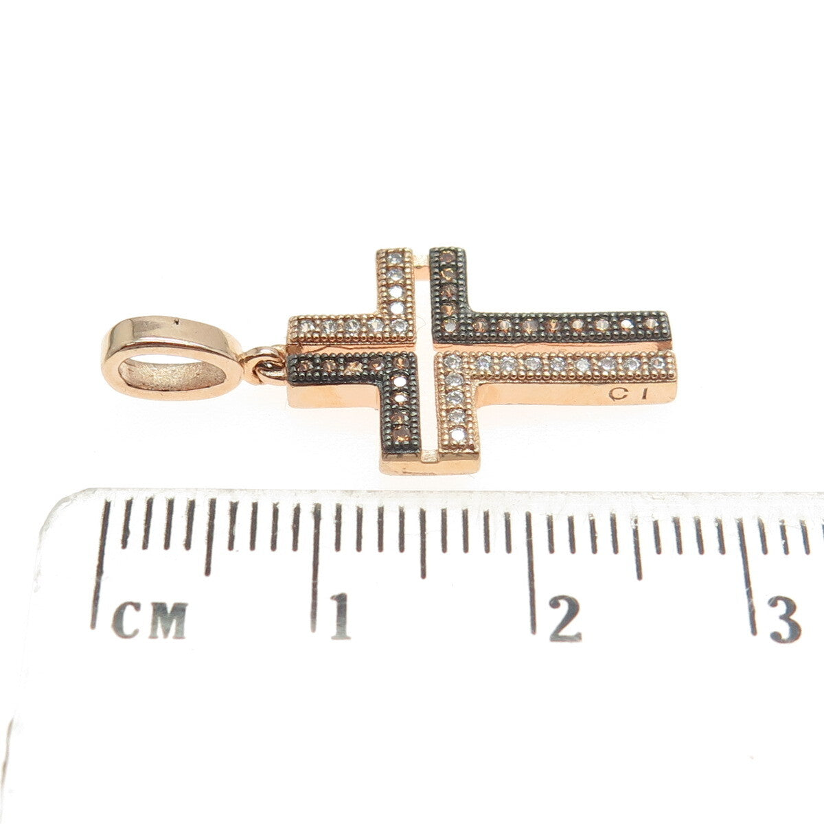 925 Sterling Silver Gold Plated White & Canary C Z Cross Pendant