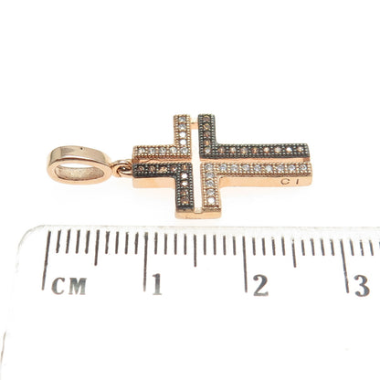925 Sterling Silver Gold Plated White & Canary C Z Cross Pendant
