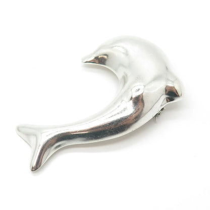 925 Sterling Silver Vintage Mexico Friendly Dolphin Pin Brooch