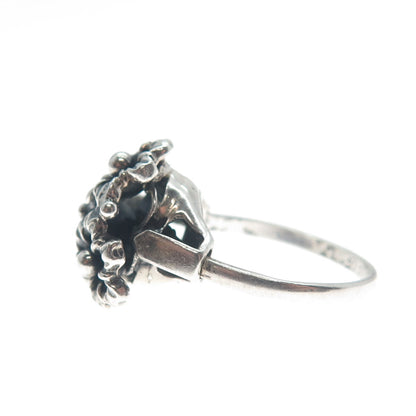 DIADEMA 925 Sterling Silver Antique Art Deco Flower Oxidized Ring Size 6.25