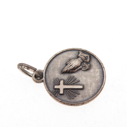 Beau 925 Sterling Silver Vintage Cross Praying Hands Oxidized Charm Pendant