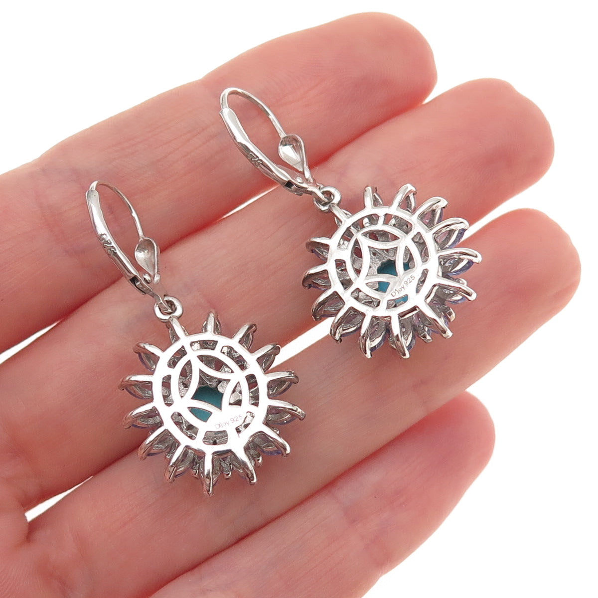 D'Joy Sterling Silver Real Sleeping Beauty Turquoise & Tanzanite Dangle Earrings
