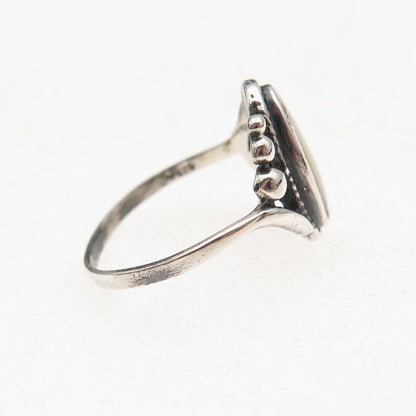 925 Sterling Silver Vintage Real MOP Beaded Oxidized Ring Size 6