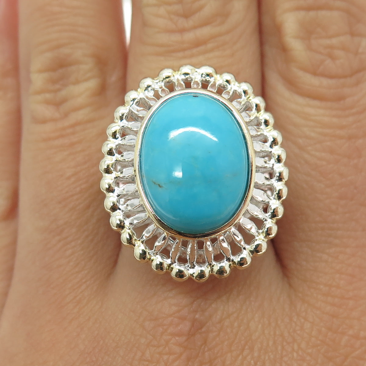 925 Sterling Silver Real Sleeping Beauty Turquoise Gemstone Ring Size 11