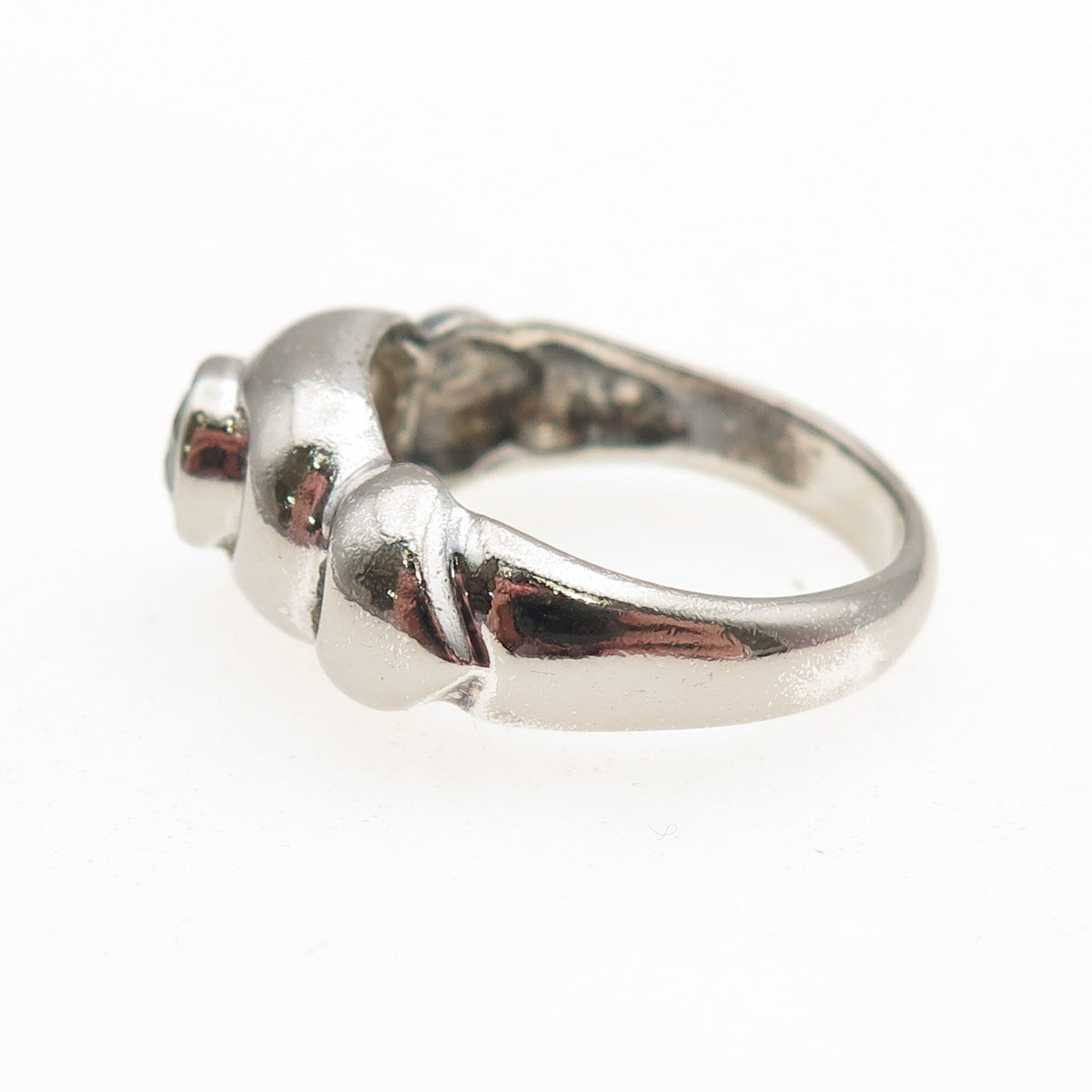 925 Sterling Silver Vintage Real Round-Cut Blue Topaz Modernist Ring Size 7