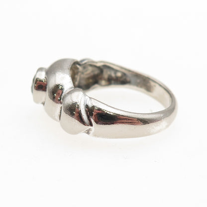 925 Sterling Silver Vintage Real Round-Cut Blue Topaz Modernist Ring Size 7