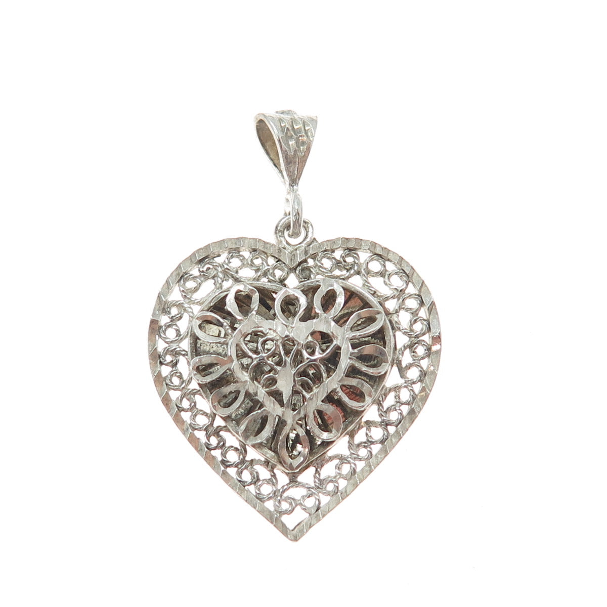 MORNING SUN 925 Sterling Silver Vintage Ornate Heart Charm Pendant