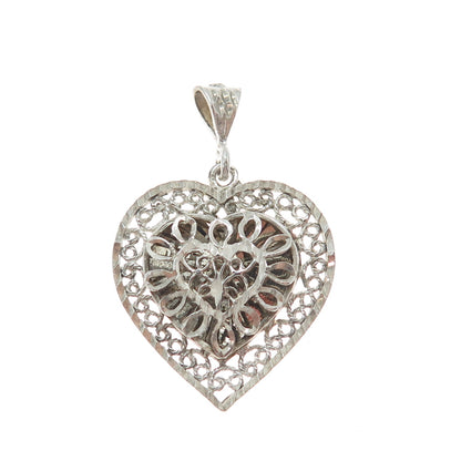 MORNING SUN 925 Sterling Silver Vintage Ornate Heart Charm Pendant