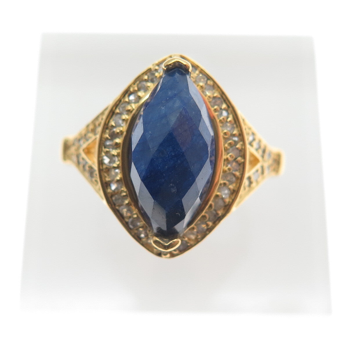 925 Sterling Silver Gold Plated Real Round-Cut Diamond & Sapphire Ring Size 7