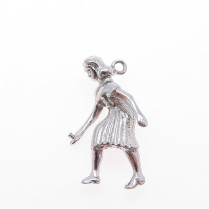 925 Sterling Silver Vintage Female Bowler Mini 3D Charm Pendant