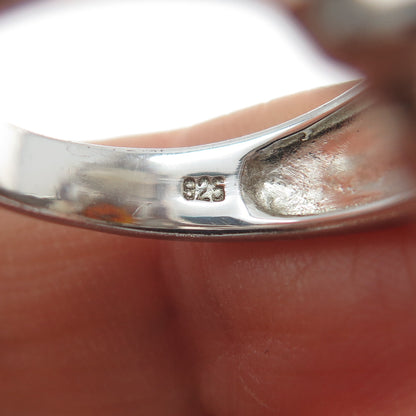 925 Sterling Silver Vintage Real Citrine & White Chalcedony Ring Size 8