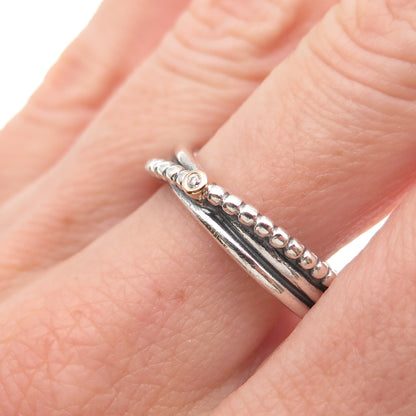 Pandora 925 Sterling Silver & Gold Accent Real Diamond Rising Star Ring Size 9.5