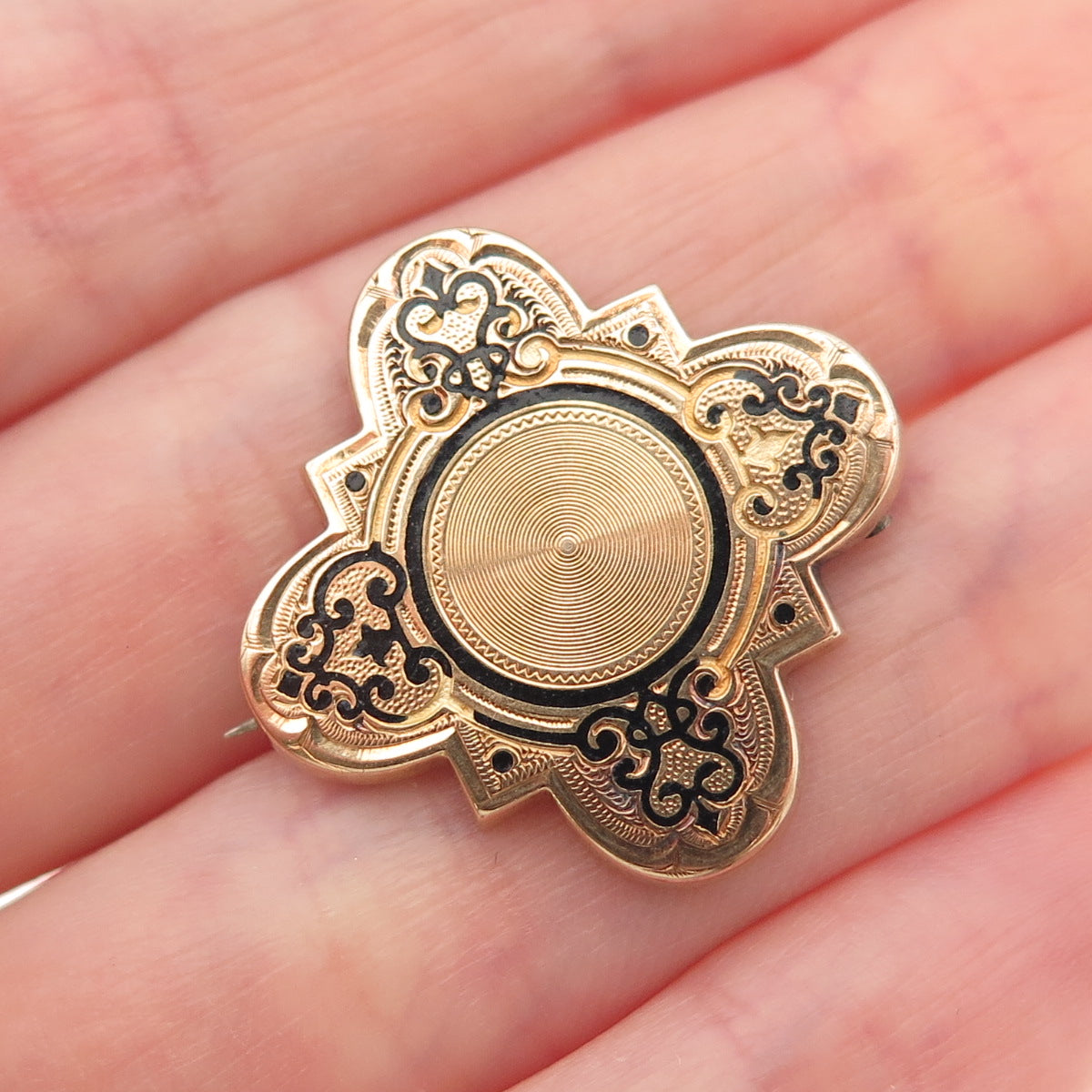 Gold Filled Vintage Enamel Cross Ornate Pin Brooch / Pendant