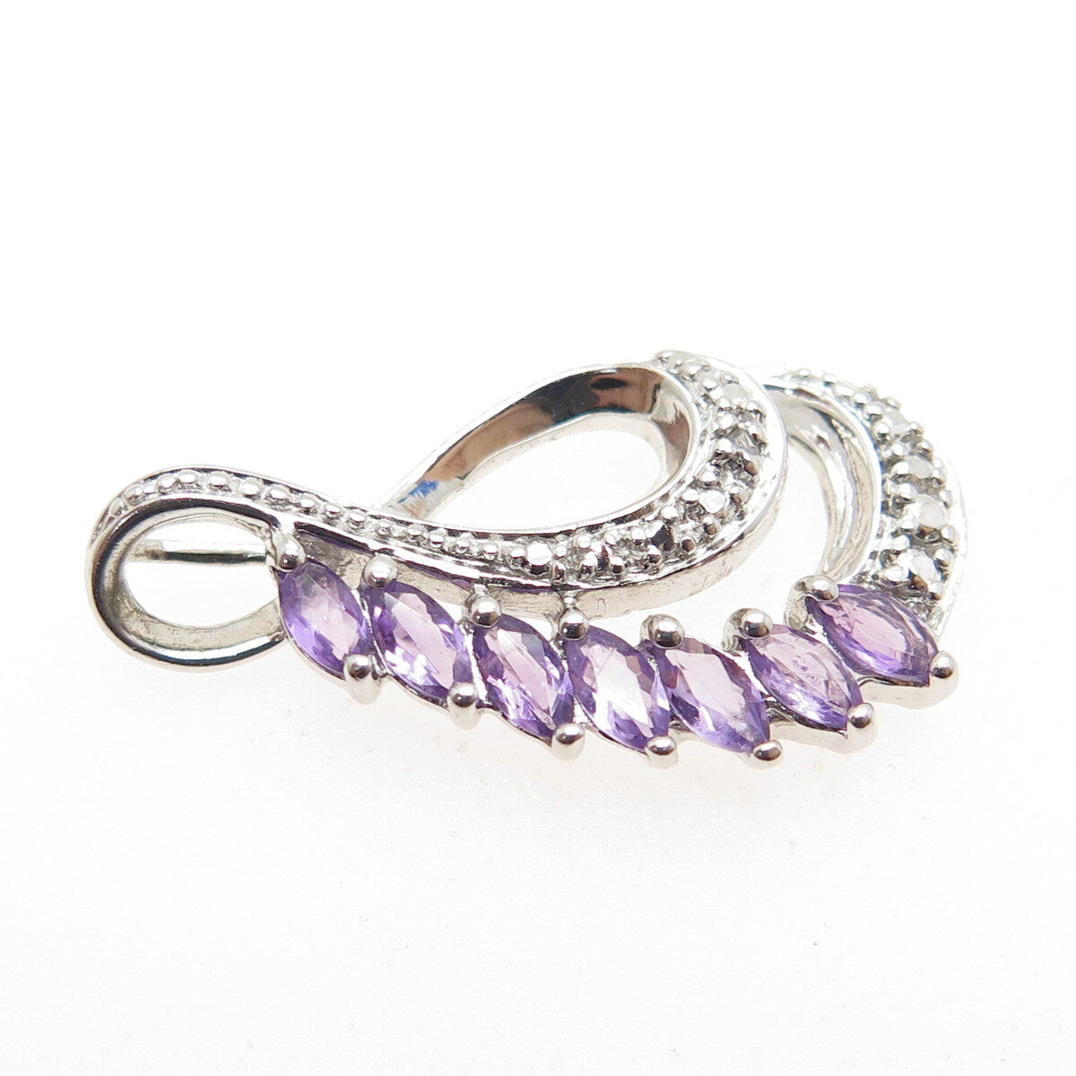 ROSS SIMONS 925 Sterling Silver Real Diamond Accent & Amethyst Twisted Pendant