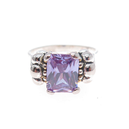 925 Sterling Silver Vintage Radiant-Cut Lavender C Z Modernist Ring Size 7