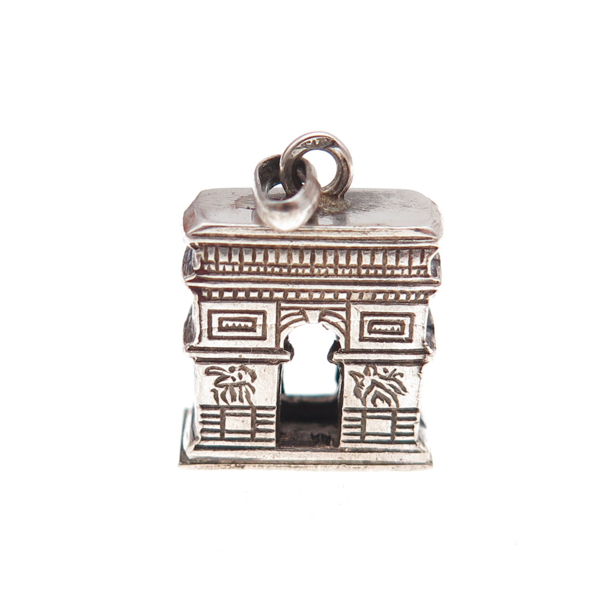 800 Silver Antique Art Deco France Arc de Triomphe Oxidized 3D Charm Pendant