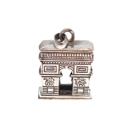 800 Silver Antique Art Deco France Arc de Triomphe Oxidized 3D Charm Pendant