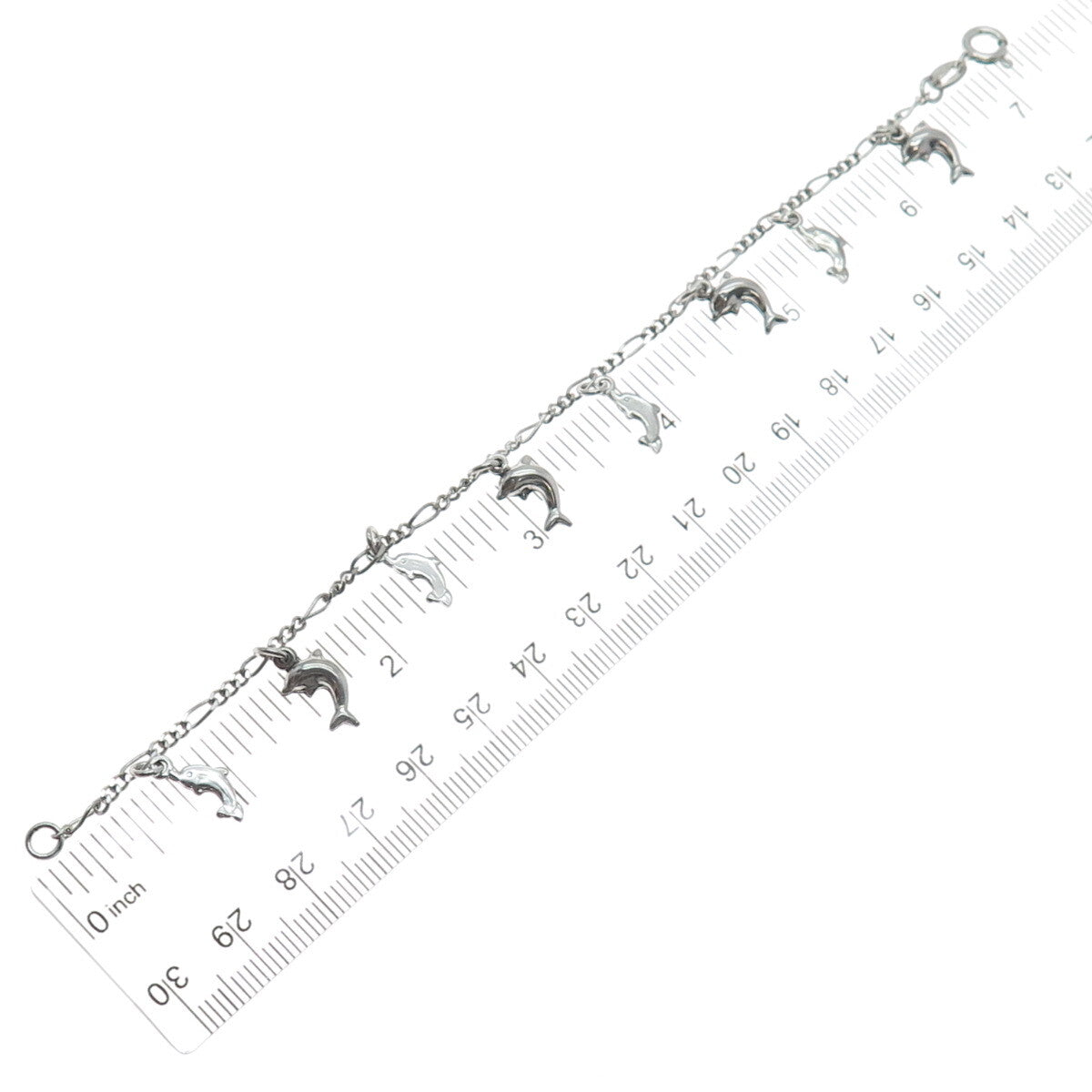 925 Sterling Silver Italy Dolphin Charms Figaro Link Bracelet 7"