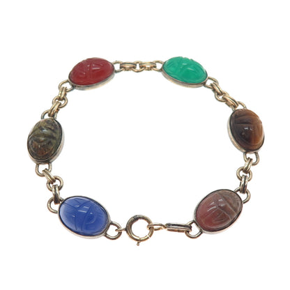 SYMMETALIC 1/20 14K Gold Filled 925 Sterling Antique Real Muti-Gem Bracelet 7"