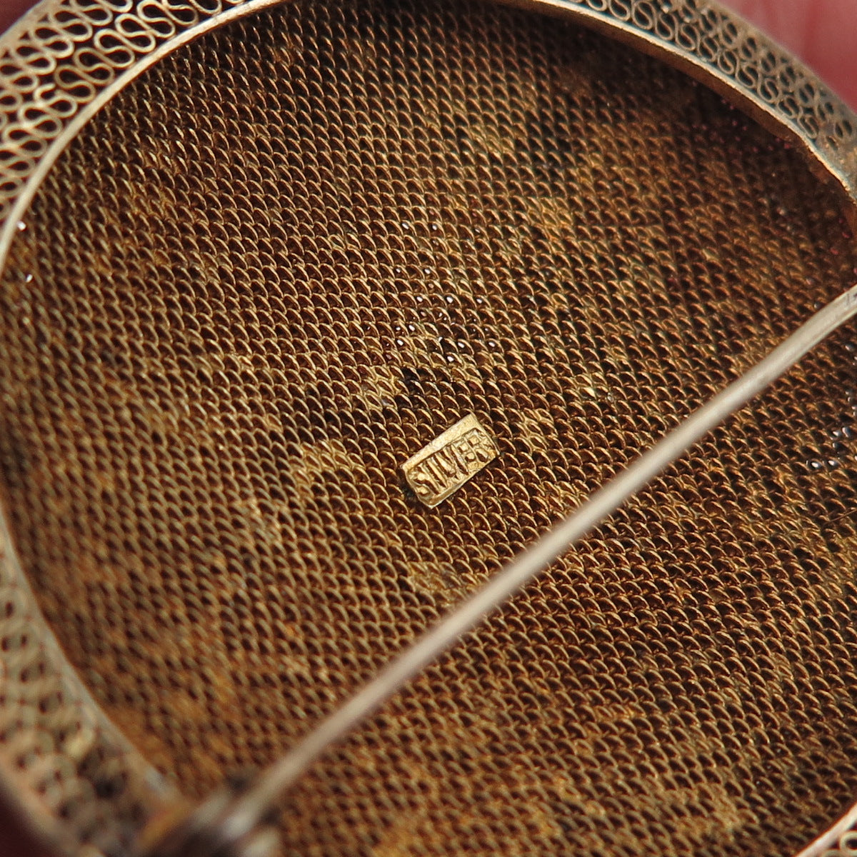 925 Sterling Silver Gold Plated Antique China Enamel Real Coral Floral Brooch