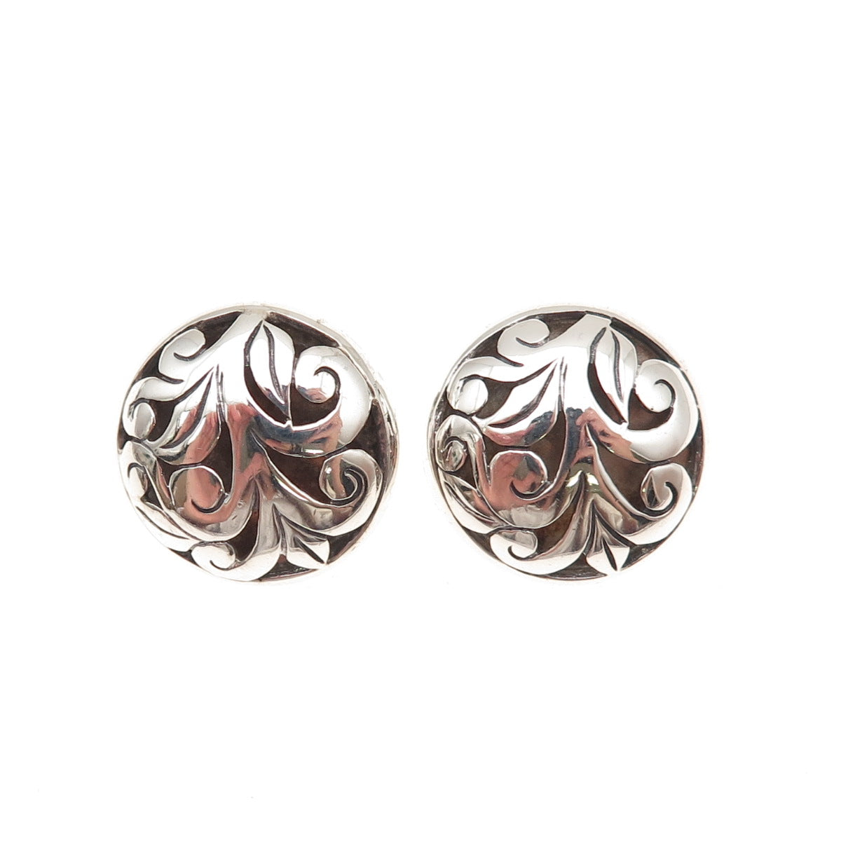 925 Sterling Silver Vintage Floral Oxidized Clip On Earrings