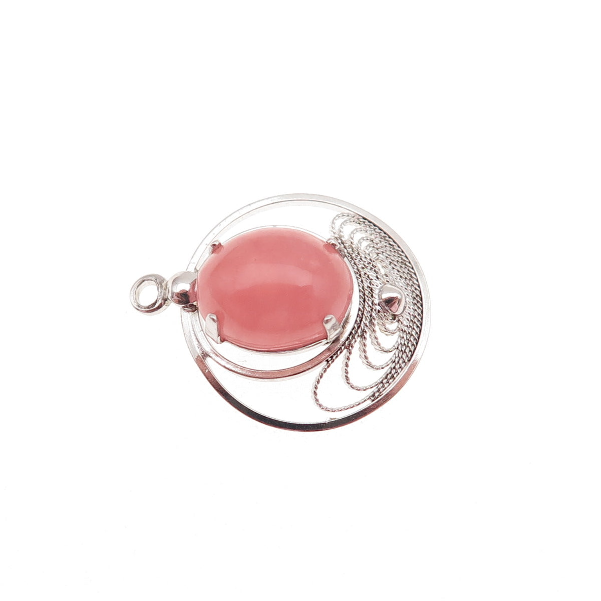 Wells Sterling Silver Antique Art Deco Real Rose Quartz Filigree Mini Pendant