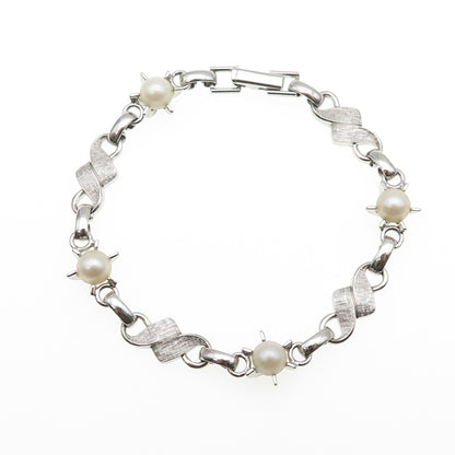 LAMODE 925 Sterling Silver Antique Art Deco Real Pearl Bracelet 6.75"