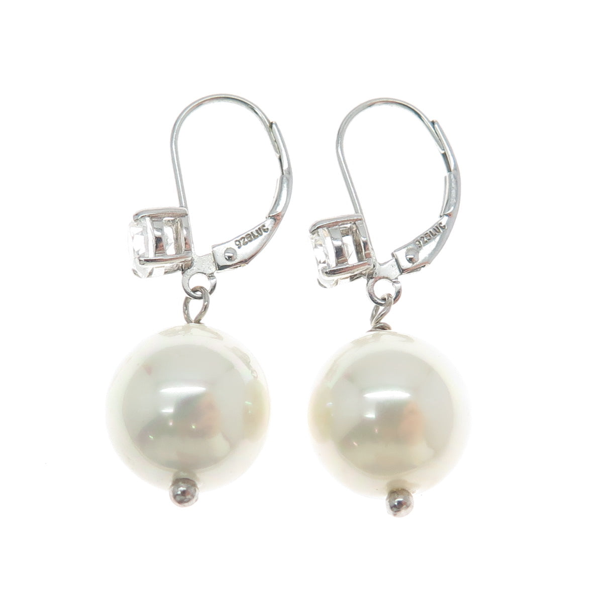 LUCAS LAMETH LUC 925 Sterling Silver Real Pearl & C Z Dangle Earrings