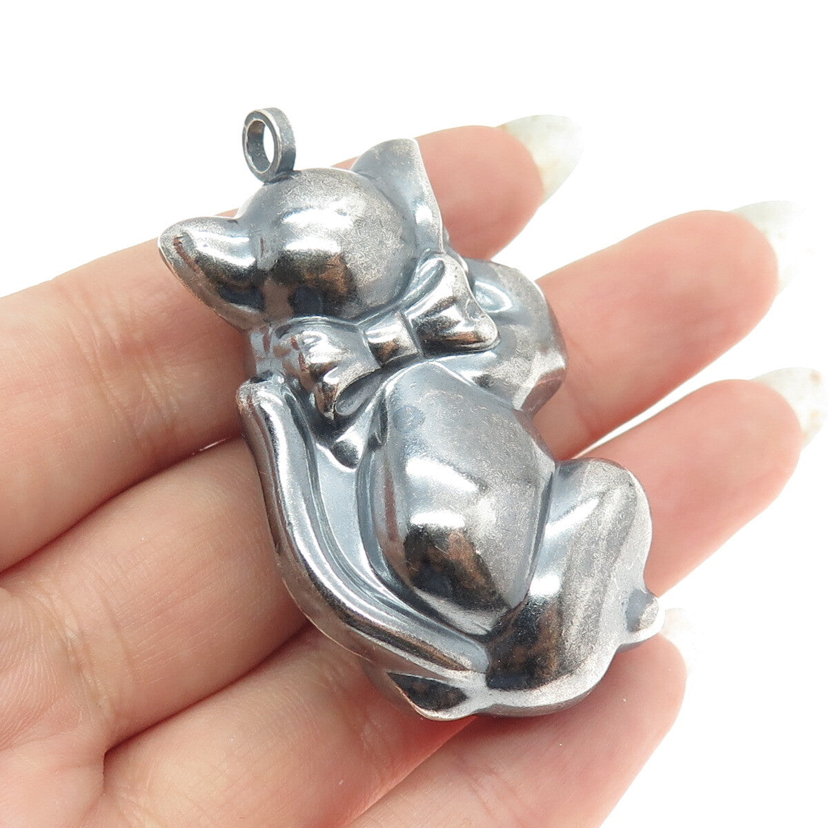 925 Sterling Silver Vintage Squirrel Puffy Hollow Oxidized Pendant