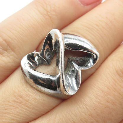 925 Sterling Silver Vintage Mexico Double Heart Ring Size 6.25